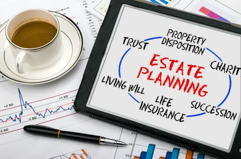 Image of coffee and notes that say Estate Planning.
