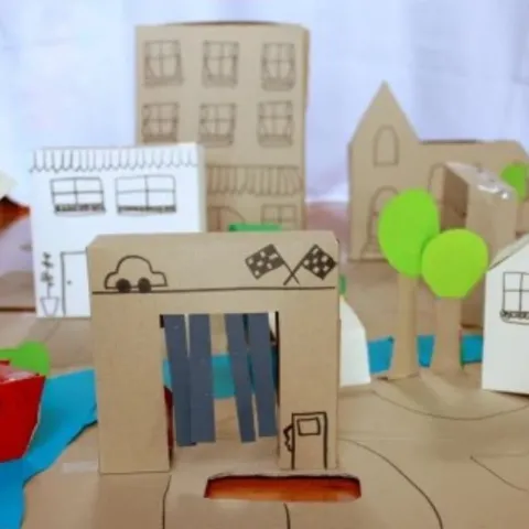 Handmade cardboard buildings