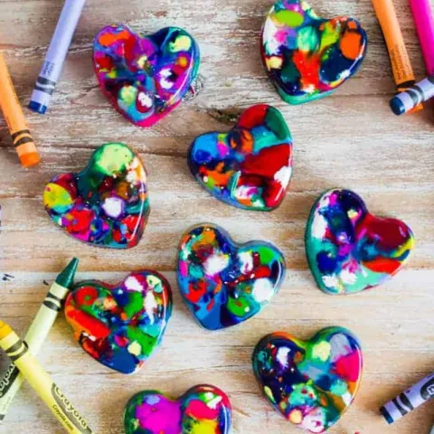 multi colored heart crayons