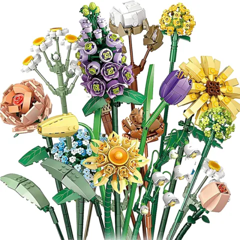 A bouquet of flowers made from Lego bricks