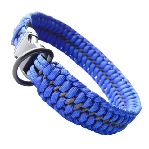 A blue dog collar made from braided cord