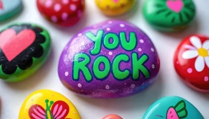 Painted rock that says "you rock"