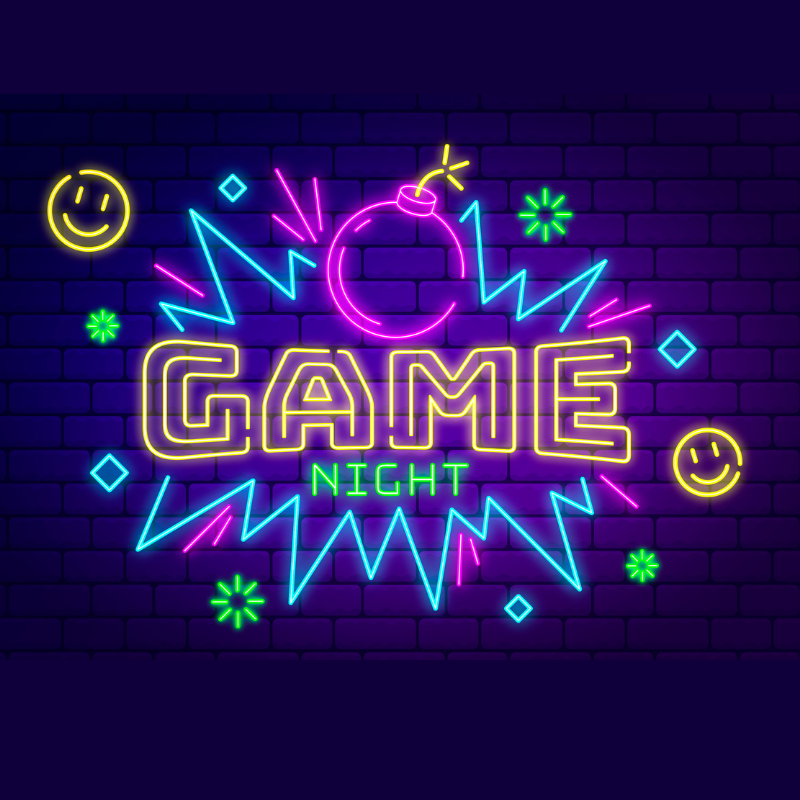 Neon text reads "Game Night"