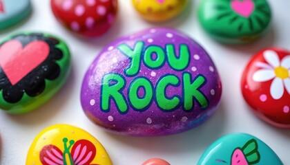 Painted rock that says "you rock"